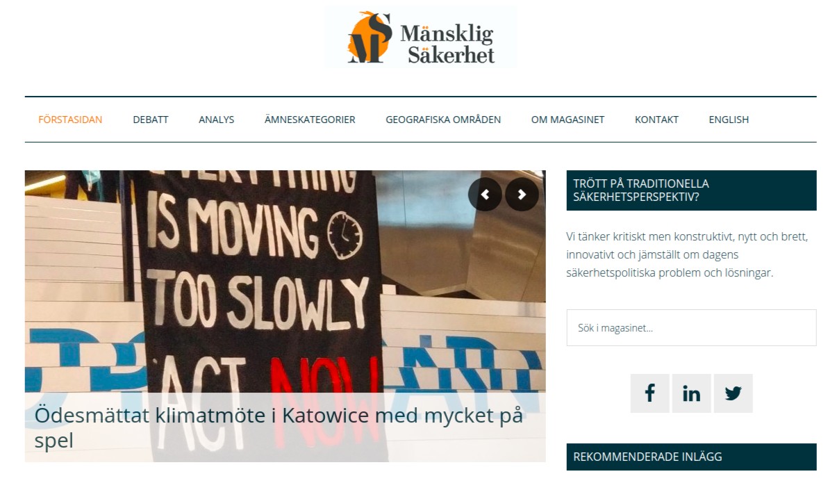 Featured image for “Ödesmättat klimatmöte i Katowice med mycket på spel – reflektion i nätmagasinet Mänsklig Säkerhet”